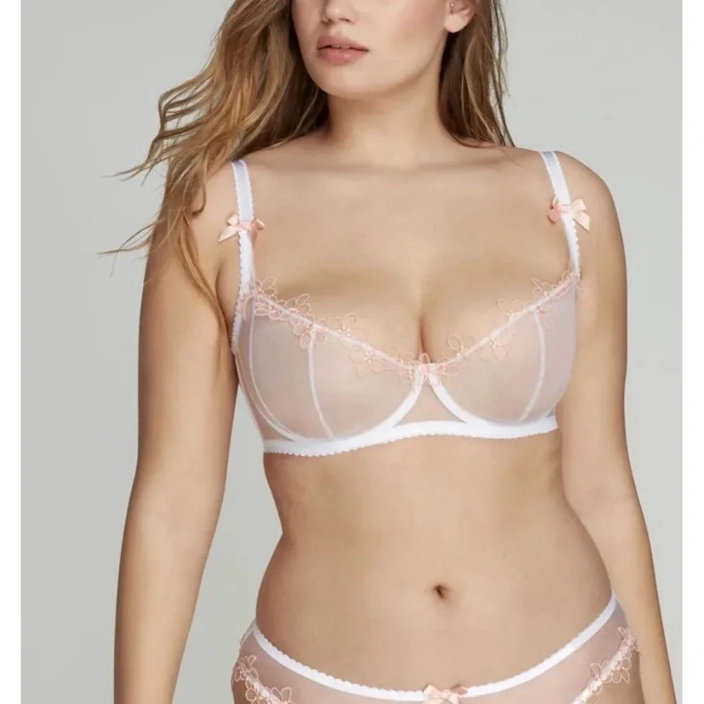 Agent Provocateur Maybelle Balconette Bra Sz 32B White Peach Floral